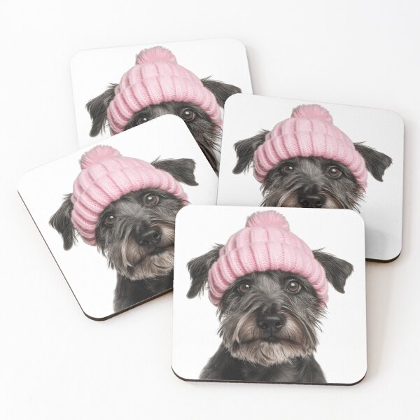 Item preview, Cozy Cesky Terrier dog Wearing Pink Winter Hat Trendy Animal Fashion Artwork designed and sold by LazyOwlStore.