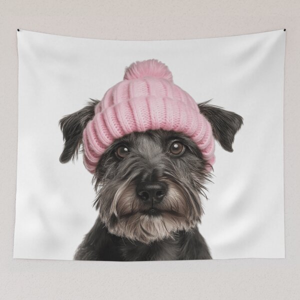Item preview, Cozy Cesky Terrier dog Wearing Pink Winter Hat Trendy Animal Fashion Artwork designed and sold by LazyOwlStore.