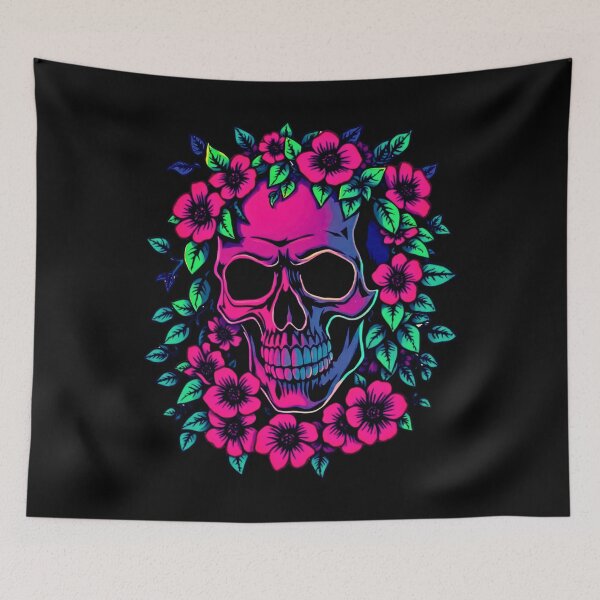 Item preview, Neon Skull Bloom – Floral Gothic Glow Art designed and sold by Rothnaric.