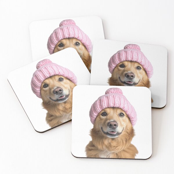 Item preview, Cozy Chinook dog Wearing Pink Winter Hat Trendy Animal Fashion Artwork designed and sold by LazyOwlStore.