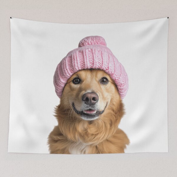 Item preview, Cozy Chinook dog Wearing Pink Winter Hat Trendy Animal Fashion Artwork designed and sold by LazyOwlStore.