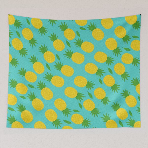 Item preview, Seamless Pineapple Pattern on Turquoise Grid Background designed and sold by Asbiell.