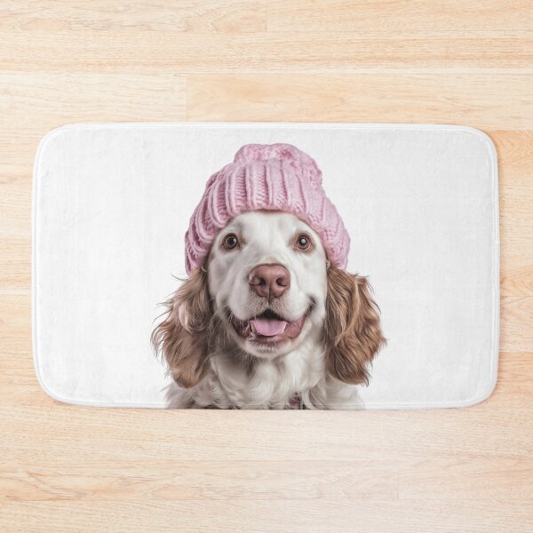 Item preview, Cozy Clumber Spaniel dog Wearing Pink Winter Hat Trendy Animal Fashion Artwork designed and sold by LazyOwlStore.