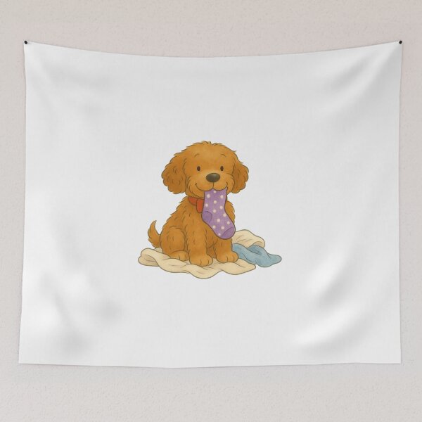 Item preview, Ted the Cockapoo with a sock designed and sold by Thale's Designs.