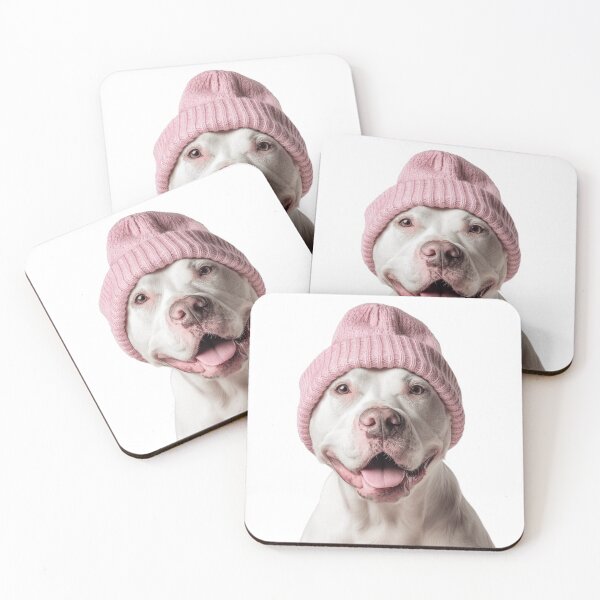 Item preview, Cozy Dogo Argentino dog Wearing Pink Winter Hat Trendy Animal Fashion Artwork designed and sold by LazyOwlStore.