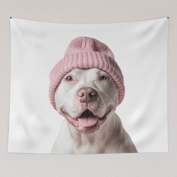 Item preview, Cozy Dogo Argentino dog Wearing Pink Winter Hat Trendy Animal Fashion Artwork designed and sold by LazyOwlStore.