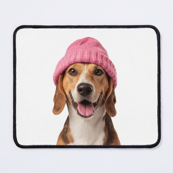 Item preview, Cozy English Foxhound dog Wearing Pink Winter Hat Trendy Animal Fashion Artwork designed and sold by LazyOwlStore.