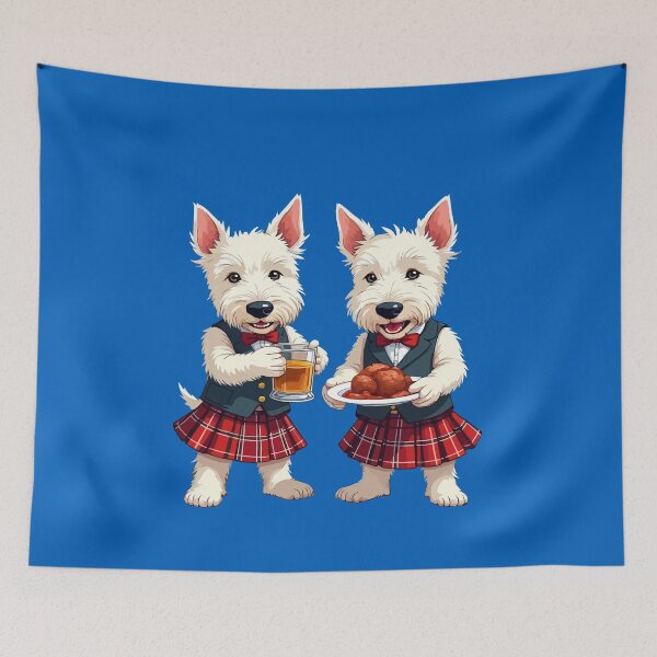 Item preview, West Highland White Terriers Celebrating Burns Night Cartoon Illustration designed and sold by taiche.