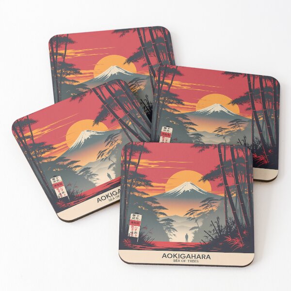 Item preview, Aokigahara Forest Sunset – Retro Japan Landscape with Mount Fuji | Flat 2D Vector Art designed and sold by LoliDesignShop.