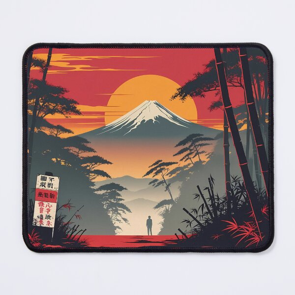 Item preview, Aokigahara Forest Sunset – Retro Japan Landscape with Mount Fuji | Flat 2D Vector Art designed and sold by LoliDesignShop.