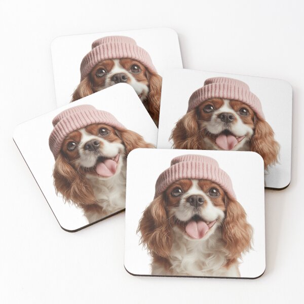 Item preview, Cozy English Toy Spaniel dog Wearing Pink Winter Hat Trendy Animal Fashion Artwork designed and sold by LazyOwlStore.