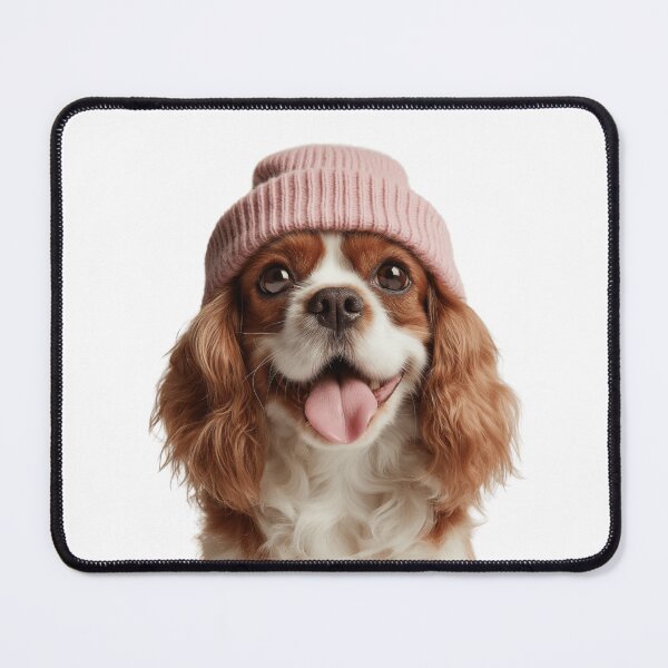 Item preview, Cozy English Toy Spaniel dog Wearing Pink Winter Hat Trendy Animal Fashion Artwork designed and sold by LazyOwlStore.