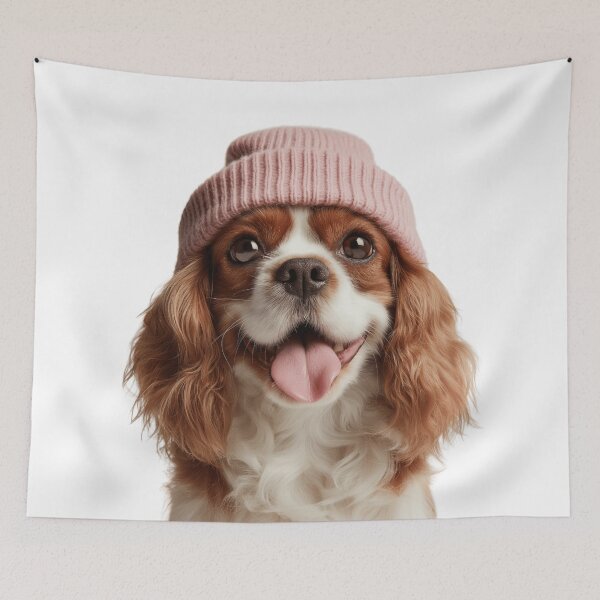 Item preview, Cozy English Toy Spaniel dog Wearing Pink Winter Hat Trendy Animal Fashion Artwork designed and sold by LazyOwlStore.