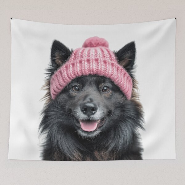 Item preview, Cozy Finnish Lapphund dog Wearing Pink Winter Hat Trendy Animal Fashion Artwork designed and sold by LazyOwlStore.