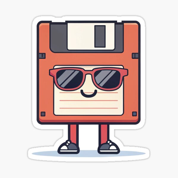 Item preview, cartoon, hand draw, out line, vector, icon, concept, happy, funny, face, wear sunglasses, character, floppy disk designed and sold by NAVAL00.