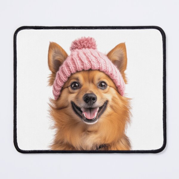 Item preview, Cozy Finnish Spitz dog Wearing Pink Winter Hat Trendy Animal Fashion Artwork designed and sold by LazyOwlStore.