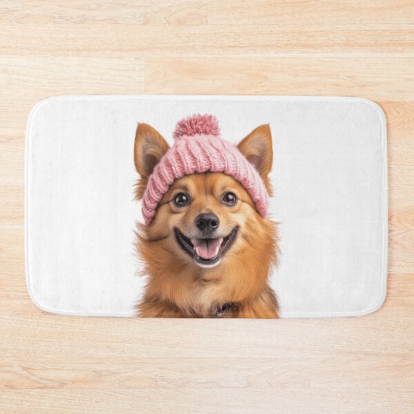 Item preview, Cozy Finnish Spitz dog Wearing Pink Winter Hat Trendy Animal Fashion Artwork designed and sold by LazyOwlStore.