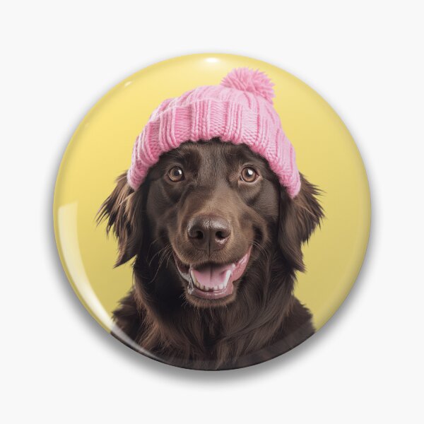 Item preview, Cozy Flat-Coated Retriever dog Wearing Pink Winter Hat Trendy Animal Fashion Artwork designed and sold by LazyOwlStore.