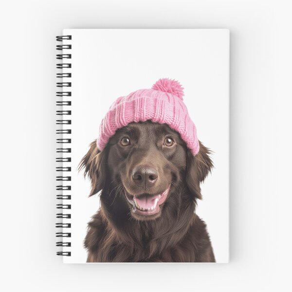 Item preview, Cozy Flat-Coated Retriever dog Wearing Pink Winter Hat Trendy Animal Fashion Artwork designed and sold by LazyOwlStore.