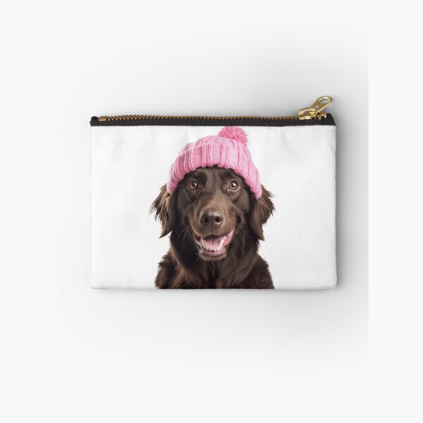 Item preview, Cozy Flat-Coated Retriever dog Wearing Pink Winter Hat Trendy Animal Fashion Artwork designed and sold by LazyOwlStore.