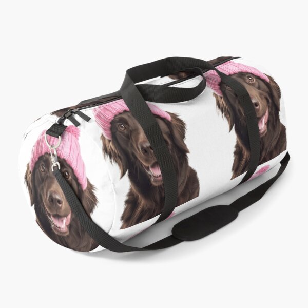 Item preview, Cozy Flat-Coated Retriever dog Wearing Pink Winter Hat Trendy Animal Fashion Artwork designed and sold by LazyOwlStore.