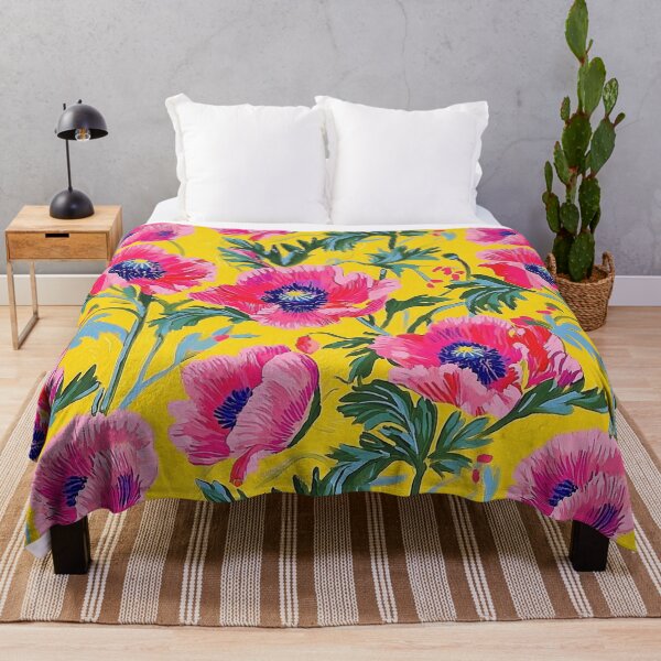 Item preview, Bold Pink Floral Pattern on Yellow Background designed and sold by Patricks-Art.