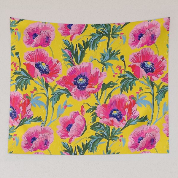 Item preview, Bold Pink Floral Pattern on Yellow Background designed and sold by Patricks-Art.