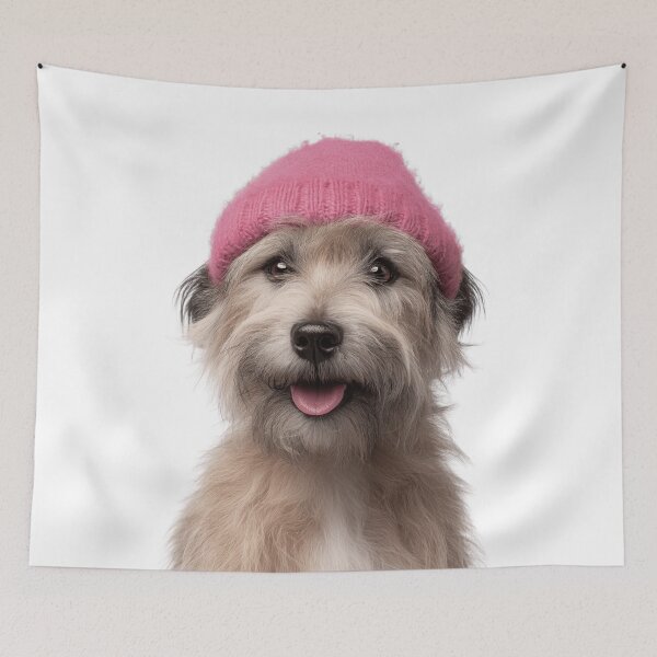 Item preview, Cozy Glen of Imaal Terrier dog Wearing Pink Winter Hat Trendy Animal Fashion Artwork designed and sold by LazyOwlStore.