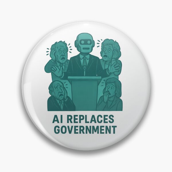 Item preview, AI Replaces Government – Robot Leader Shocks Politicians designed and sold by VoidBloom Studio.