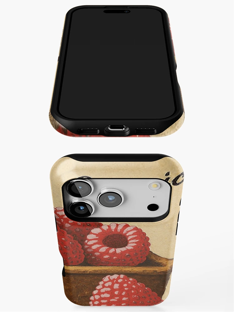 Thumbnail 3 of 4, iPhone Case, Retro Raspberry Fruit Sticker Label designed and sold by Wordsmith-Wear.