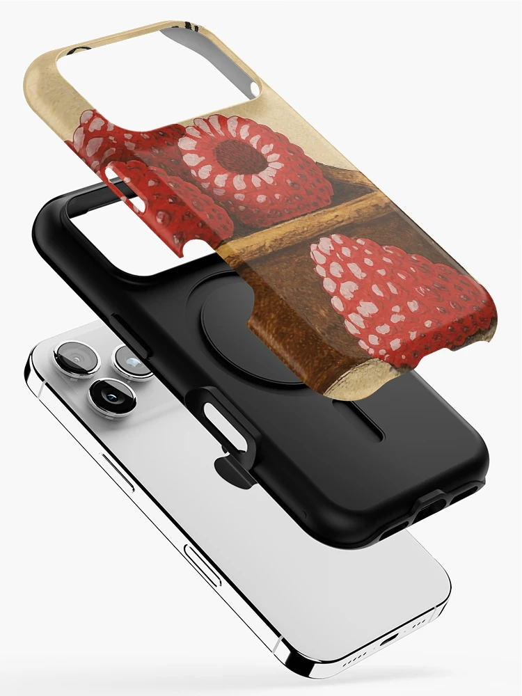 Thumbnail 2 of 4, iPhone Case, Retro Raspberry Fruit Sticker Label designed and sold by Wordsmith-Wear.