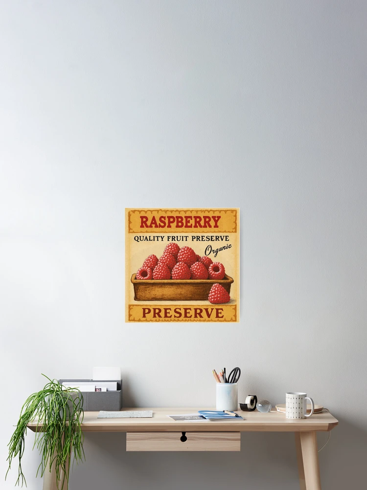 Thumbnail 2 of 3, Poster, Retro Raspberry Fruit Sticker Label designed and sold by Wordsmith-Wear.
