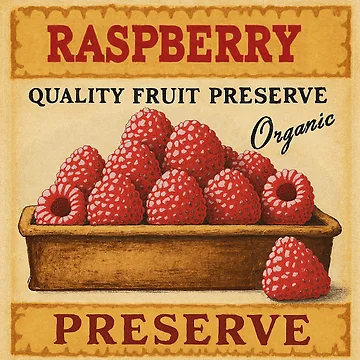 Artwork thumbnail, Retro Raspberry Fruit Sticker Label by Wordsmith-Wear