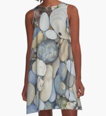 Pescadero Beach Pebbles Watercolor A-Line Dress