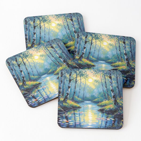 Item preview, Birch Dreams & River Whispers – Nature’s still magic in golden green serenity designed and sold by FotoworldEdel.
