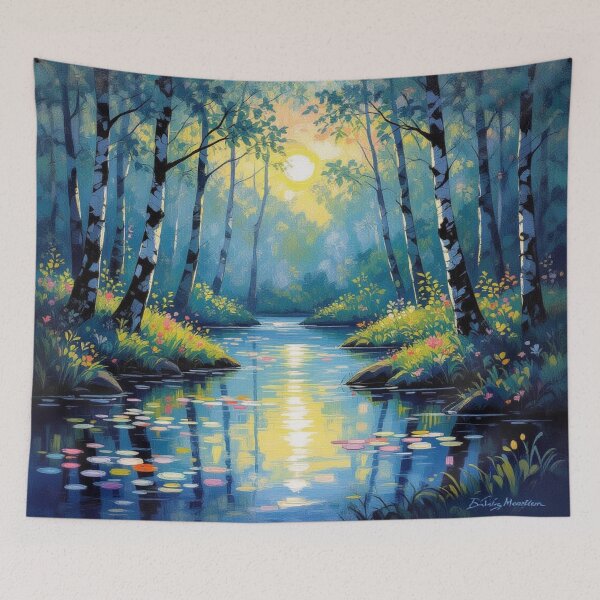 Item preview, Birch Dreams & River Whispers – Nature’s still magic in golden green serenity designed and sold by FotoworldEdel.
