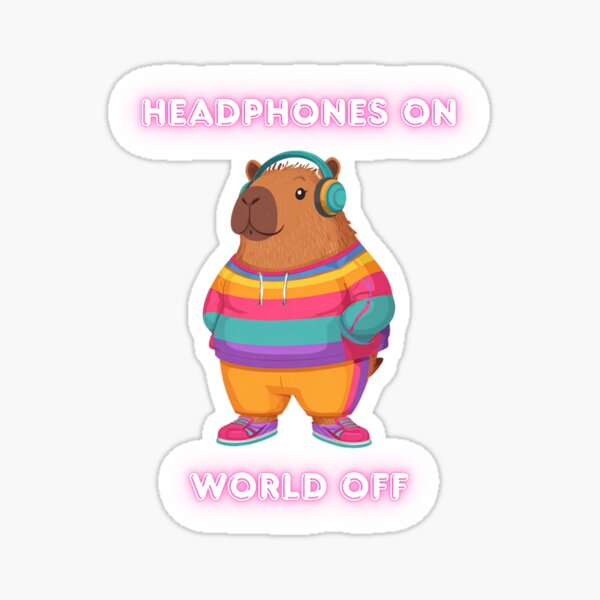 Funny Capybara - Headphones On, World Off Sticker