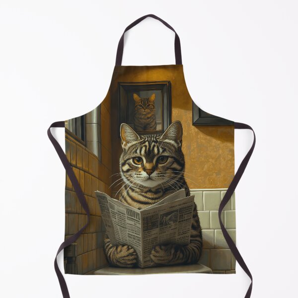 Item preview, Animal Tabby Cat Reading Newspaper Toilet Time Bathroom Humor Feline Routine designed and sold by telchimabukar.