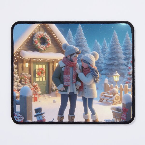 Item preview, Cozy Winter Couple Christmas Cabin Snow Scene - Holiday Romance Art designed and sold by choder61.