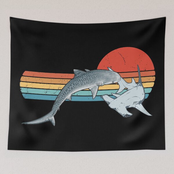 Item preview, Tiger Shark Hammerhead Shark Retro Sunset designed and sold by NicGrayGraphic.