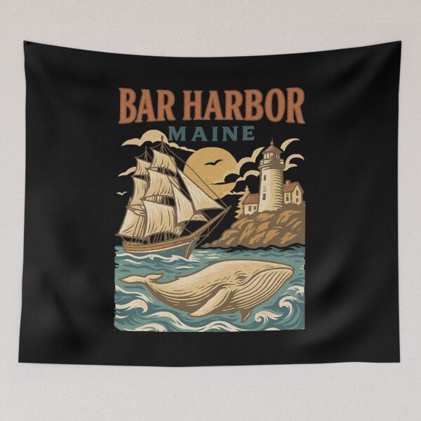 Item preview, VINTAGE BAR HARBOR MAINE SAILING SHIP WHALE AND THE LIGHTHOUSE designed and sold by justyna-s28.