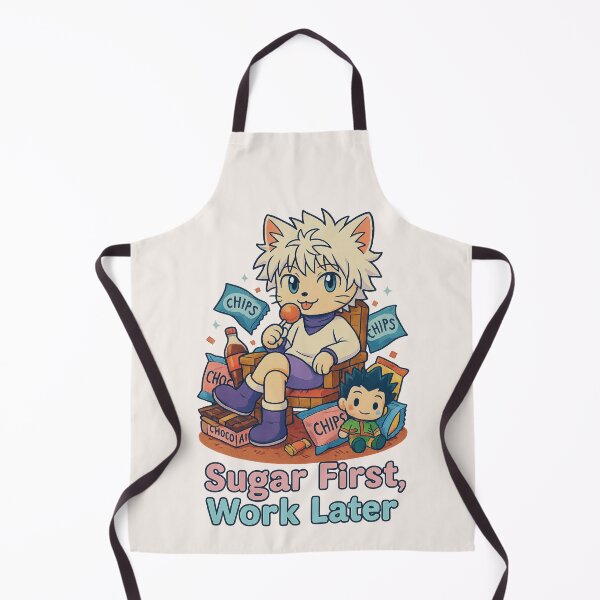 Aperçu de l'œuvre Sucre d'abord, travail plus tard – Parodie de Chibi Cat Killua créée et vendue par NyxVerse-Studio.