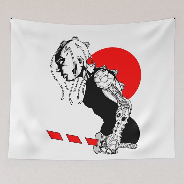 Item preview, A cyborg samurai warrior in front of the black and white Japanese emblem (no AI) designed and sold by fifou96.