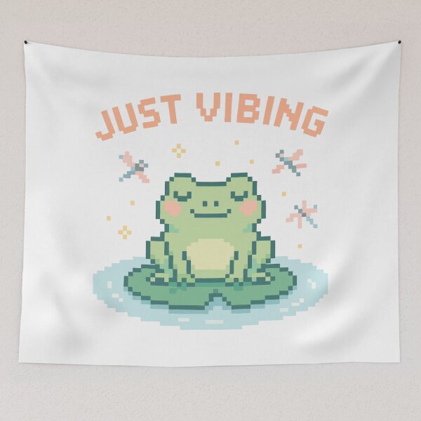 Item preview, Just Vibing Frog Pixel Art – Chill Lilypad Scene with Dragonflies designed and sold by NaturePixel.