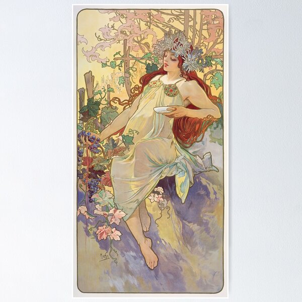 Aperçu de l'œuvre Alphonse Mucha Les Saisons Automne créée et vendue par maniacfitness.