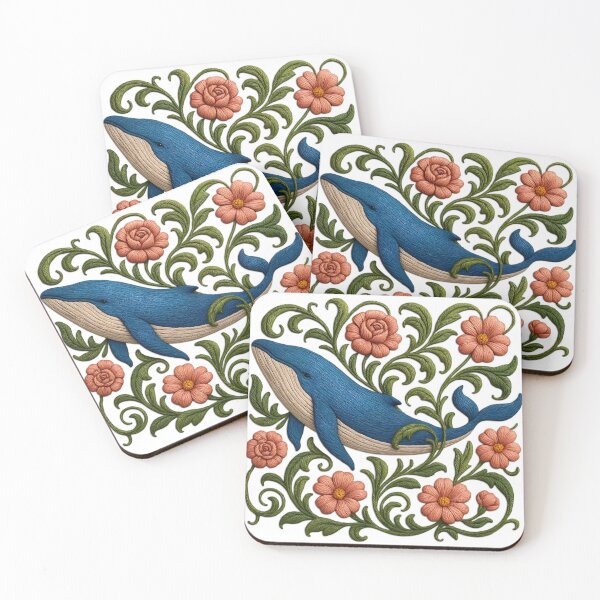 Item preview, Embroidered Whale with Floral Garden – 3D Thread Art Illustration designed and sold by Amr Qadi.