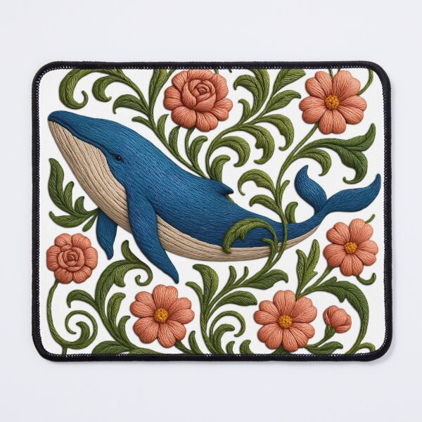 Item preview, Embroidered Whale with Floral Garden – 3D Thread Art Illustration designed and sold by Amr Qadi.
