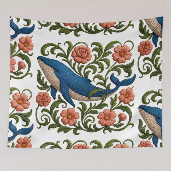 Item preview, Embroidered Whale with Floral Garden – 3D Thread Art Illustration designed and sold by Amr Qadi.