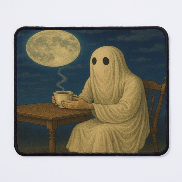 Item preview, Cozy Ghost Coffee Moment – Vintage Full Moon Illustration designed and sold by Lustforvintage.