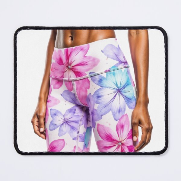 Item preview, Close Up of Floral Patterned Leggings Against Black Background designed and sold by Creative88Art.